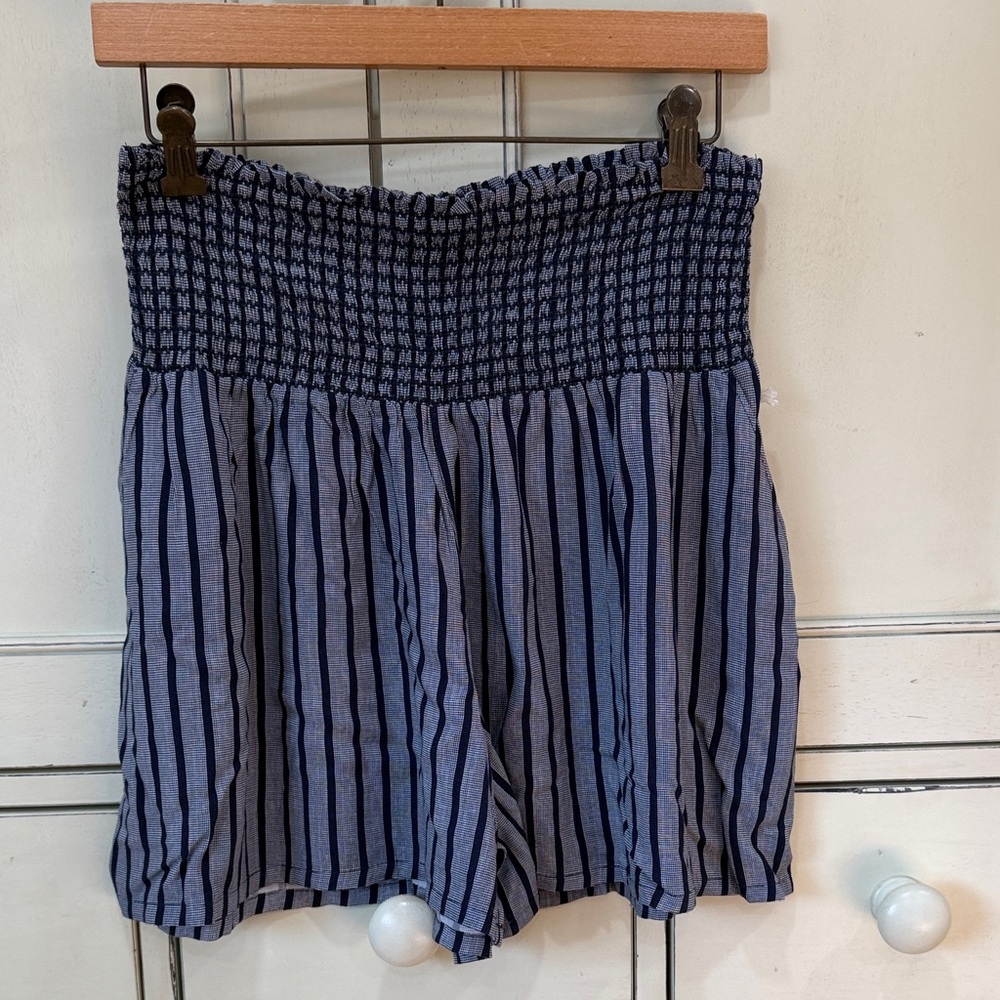 Carve Designs Navy and Light Blue Striped Smocked Skirt